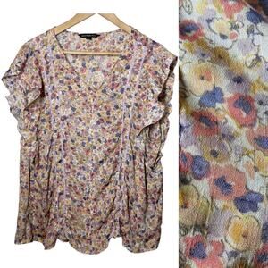 Zac & Rachel Floral Ruffle Sleeve Cottegecore Blouse 1X